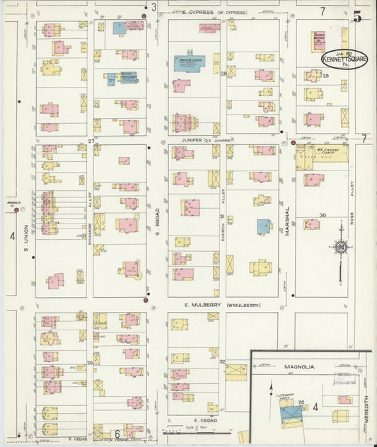 Sanborn Fire Insurance Map from Kennett Square, Chester County, Pennsylvania (1914), Sheet #0005 - Historic Sanborn Fire Insurance Map Print, vintage old map wall art, antique decor, genealogy gift, Pennsylvania Pennsylvania map