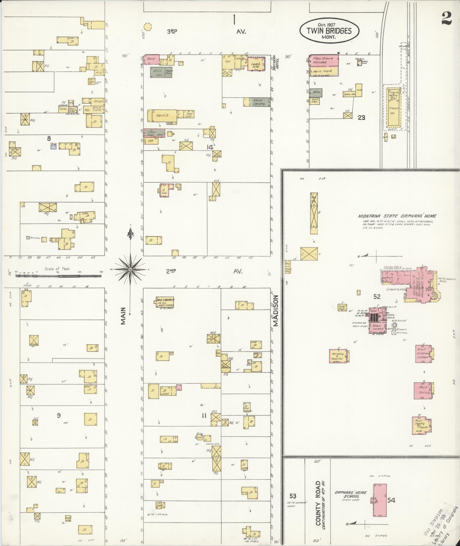Sanborn Fire Insurance Map from Twin Bridges, Madison County, Montana (1907), Sheet #0002 - Historic Sanborn Fire Insurance Map Print, vintage old map wall art, antique decor, genealogy gift, Montana Montana map