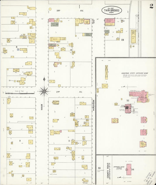 Sanborn Fire Insurance Map from Twin Bridges, Madison County, Montana (1907), Sheet #0002 - Historic Sanborn Fire Insurance Map Print, vintage old map wall art, antique decor, genealogy gift, Montana Montana map