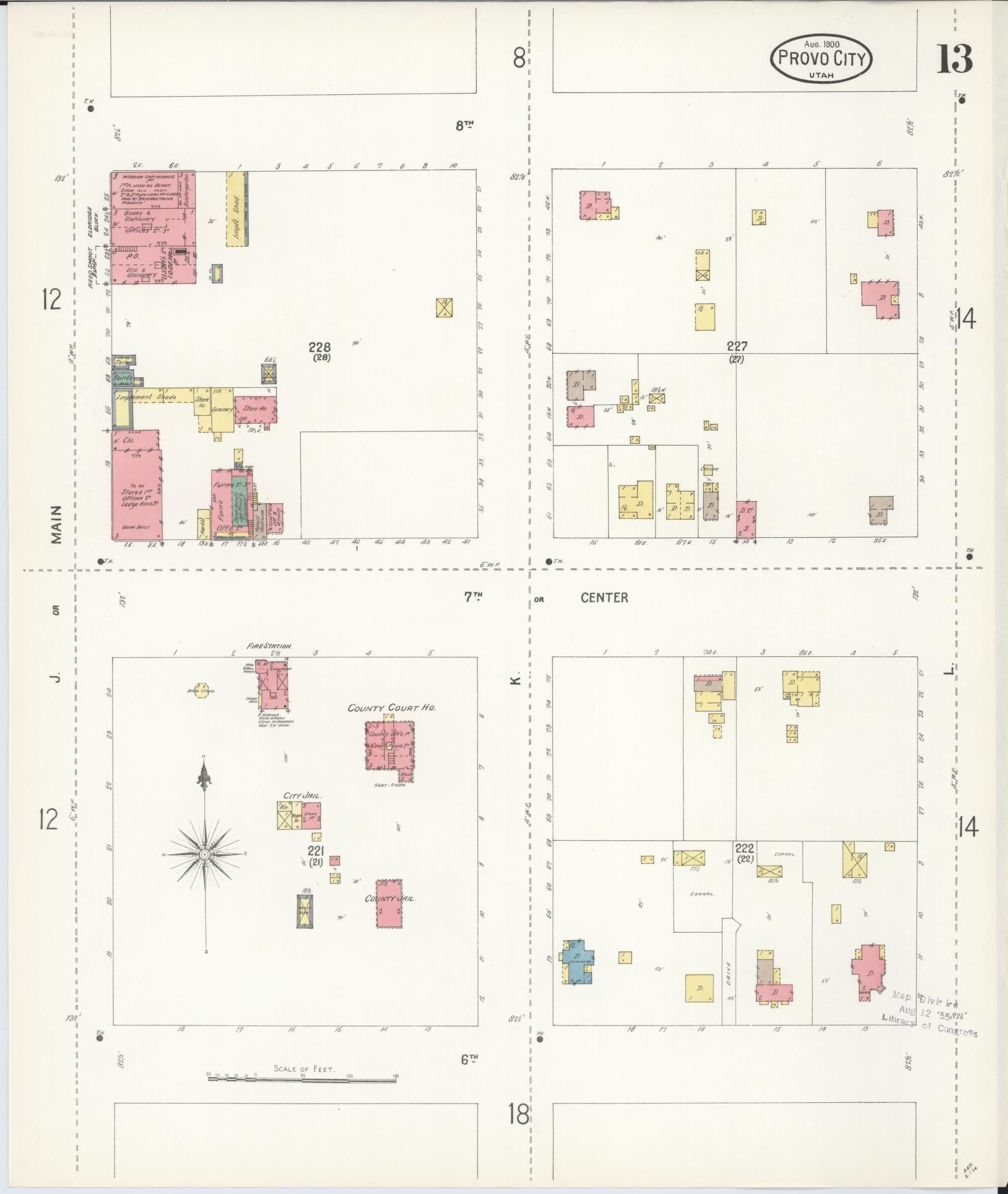 Sanborn Fire Insurance Map from Provo, Utah County, Utah (1900), Sheet #0013 - Complete Map Set gallery image, historic Sanborn map, vintage wall art, Provo Utah