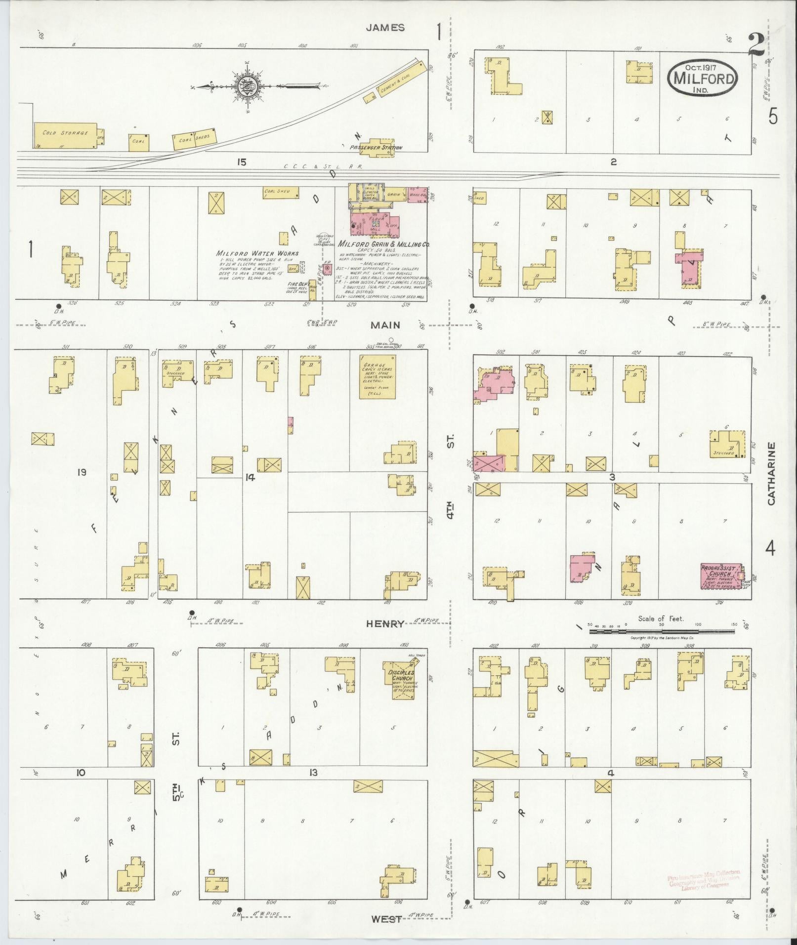 Sanborn Fire Insurance Map from Milford, Kosciusko County, Indiana (1917), Sheet #0002 - Complete Map Set gallery image, historic Sanborn map, vintage wall art, Indiana Indiana