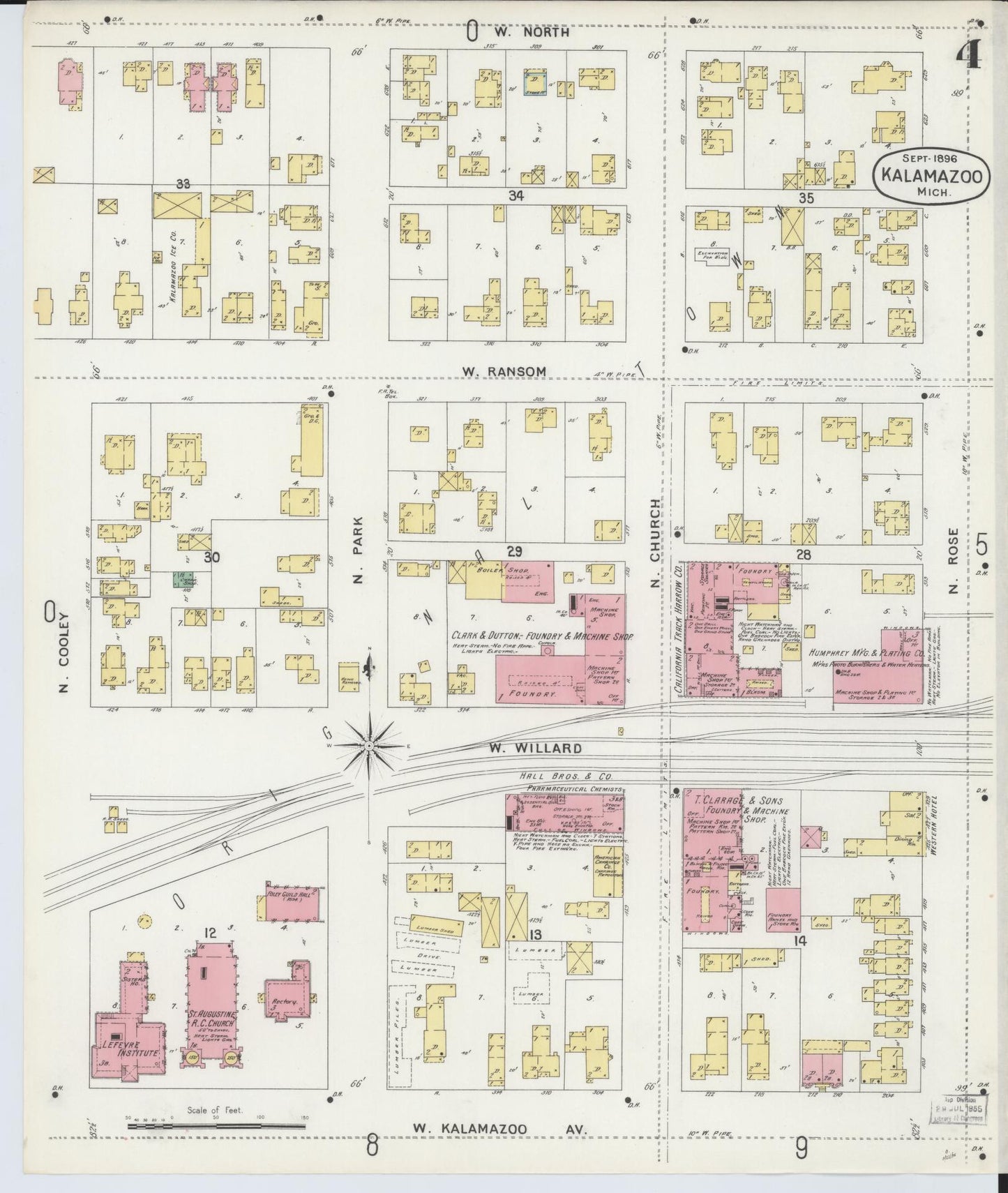 Sanborn Fire Insurance Map from Kalamazoo, Kalamazoo County, Michigan (1896), Sheet #0004 - Complete Map Set gallery image, historic Sanborn map, vintage wall art, Michigan Michigan
