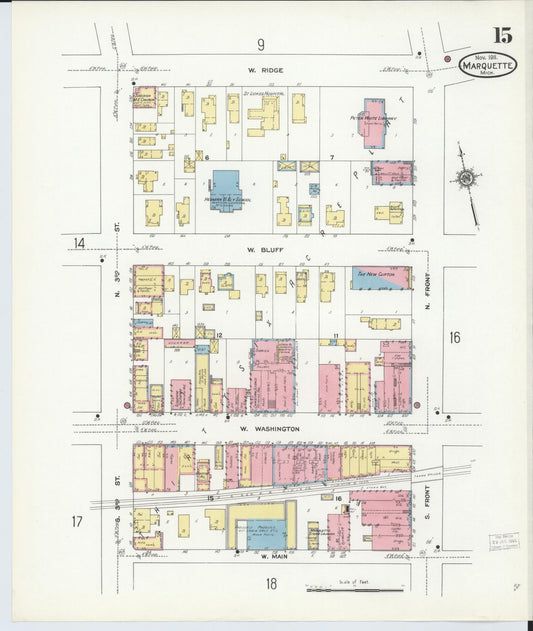 Sanborn Fire Insurance Map from Marquette, Marquette County, Michigan (1911), Sheet #0015 - Historic Sanborn Fire Insurance Map Print, vintage old map wall art, antique decor, genealogy gift, Michigan Michigan map
