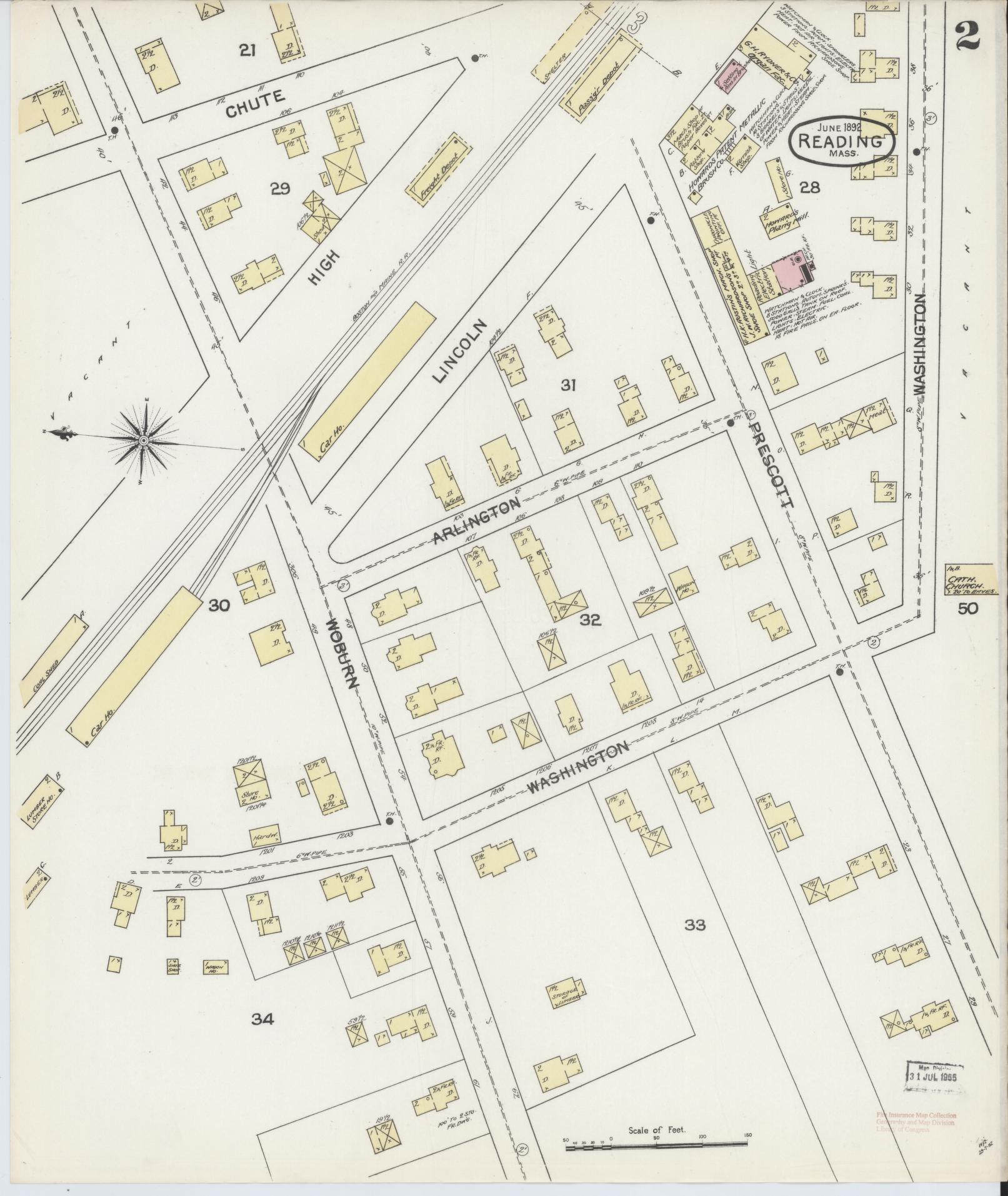 Sanborn Fire Insurance Map from Reading, Middlesex County, Massachusetts (1892), Sheet #0002 - Complete Map Set gallery image, historic Sanborn map, vintage wall art, Massachusetts Massachusetts