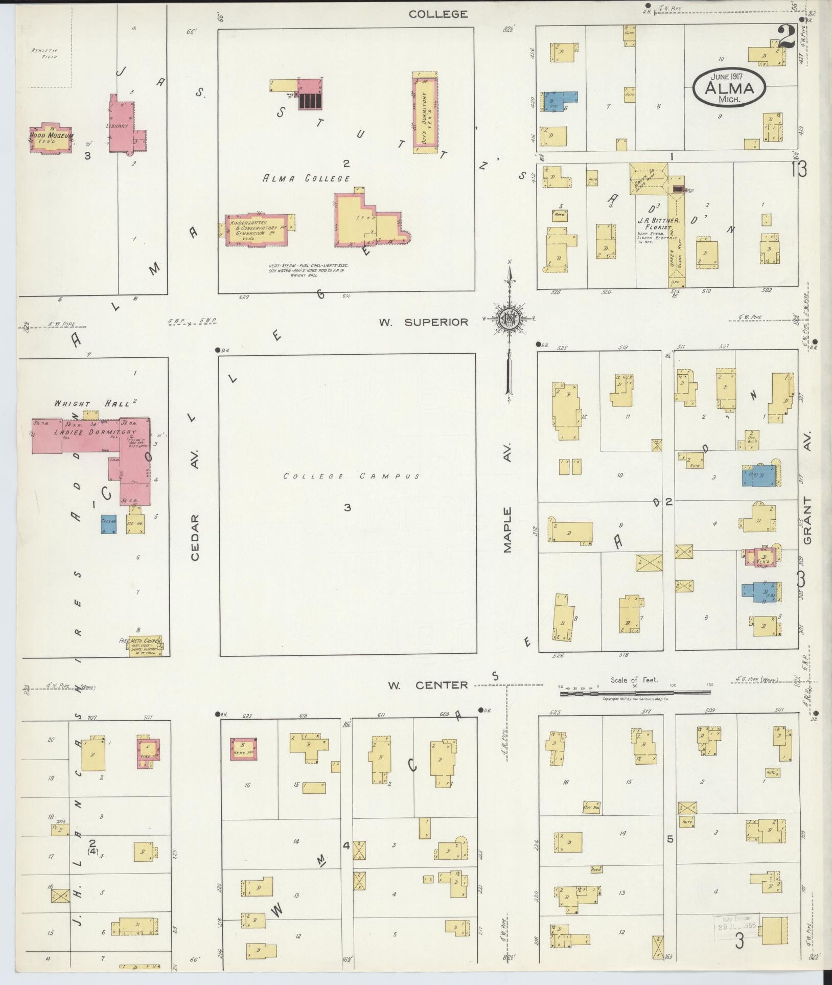 Sanborn Fire Insurance Map from Alma, Gratiot County, Michigan (1917), Sheet #0002 - Complete Map Set gallery image, historic Sanborn map, vintage wall art, Michigan Michigan