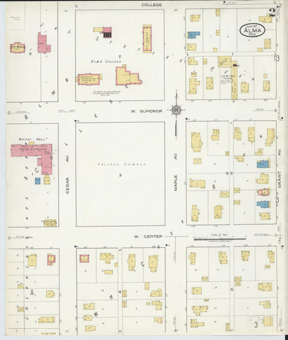 Sanborn Fire Insurance Map from Alma, Gratiot County, Michigan (1917), Sheet #0002 - Complete Map Set gallery image, historic Sanborn map, vintage wall art, Michigan Michigan