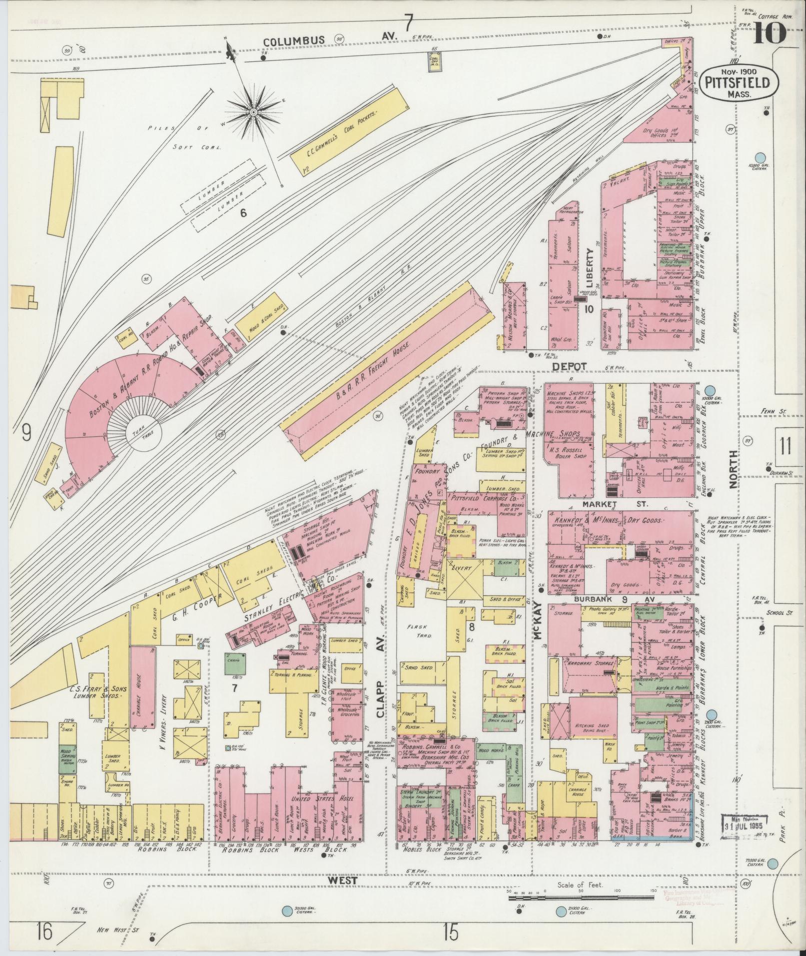 Sanborn Fire Insurance Map from Pittsfield, Berkshire County, Massachusetts (1900), Sheet #0010 - Historic Sanborn Fire Insurance Map Print, vintage old map wall art, antique decor, genealogy gift, Massachusetts Massachusetts map
