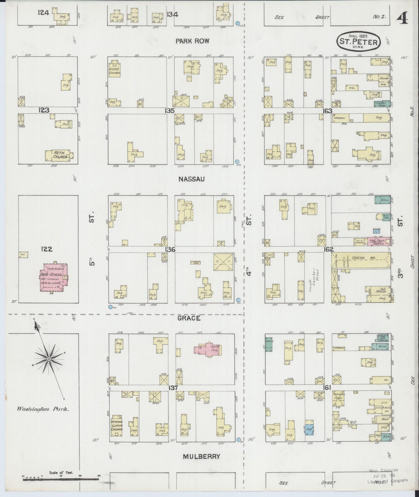 Sanborn Fire Insurance Map from Saint Peter, Nicollet County, Minnesota (1889), Sheet #0004 - Complete Map Set gallery image, historic Sanborn map, vintage wall art, Minnesota Minnesota