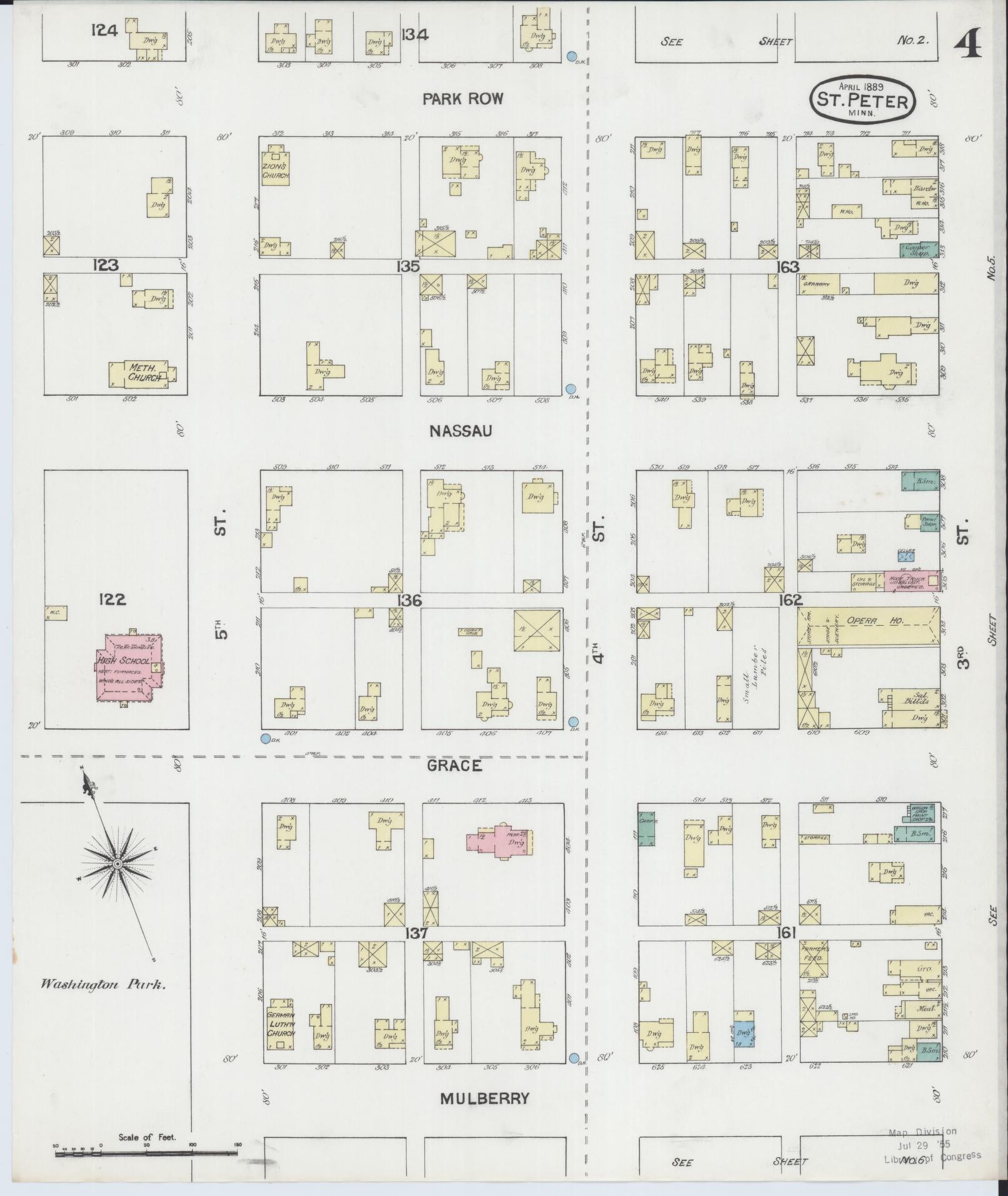 Sanborn Fire Insurance Map from Saint Peter, Nicollet County, Minnesota (1889), Sheet #0004 - Complete Map Set gallery image, historic Sanborn map, vintage wall art, Minnesota Minnesota