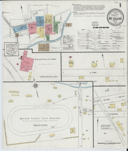 Sanborn Fire Insurance Map from Mount Gilead, Morrow County, Ohio (1919), Sheet #0001 - Historic Sanborn Fire Insurance Map Print, vintage old map wall art, antique decor, genealogy gift, Ohio Ohio map