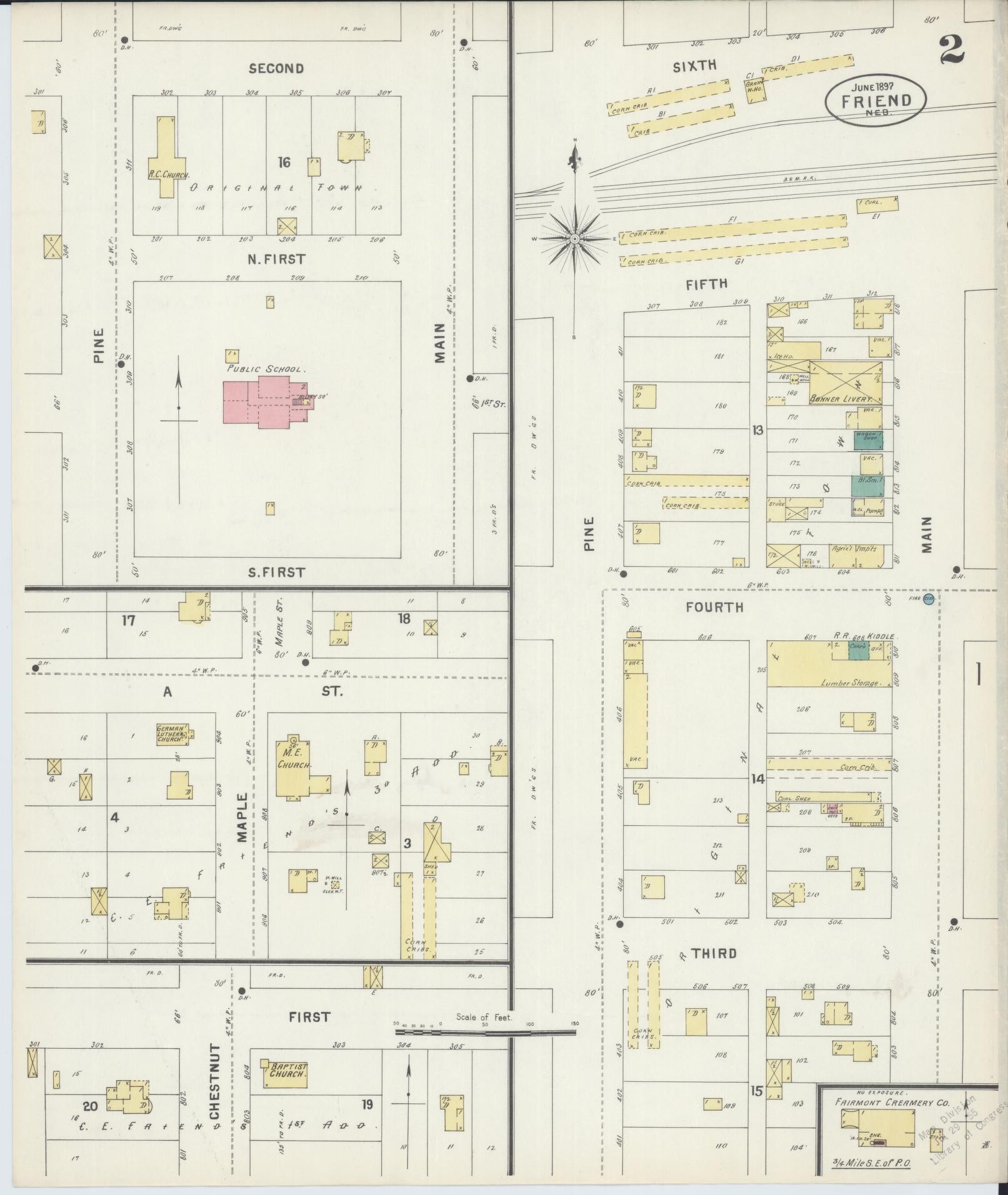 Sanborn Fire Insurance Map from Friend, Saline County, Nebraska (1897), Sheet #0002 - Historic Sanborn Fire Insurance Map Print, vintage old map wall art, antique decor, genealogy gift, Nebraska Nebraska map