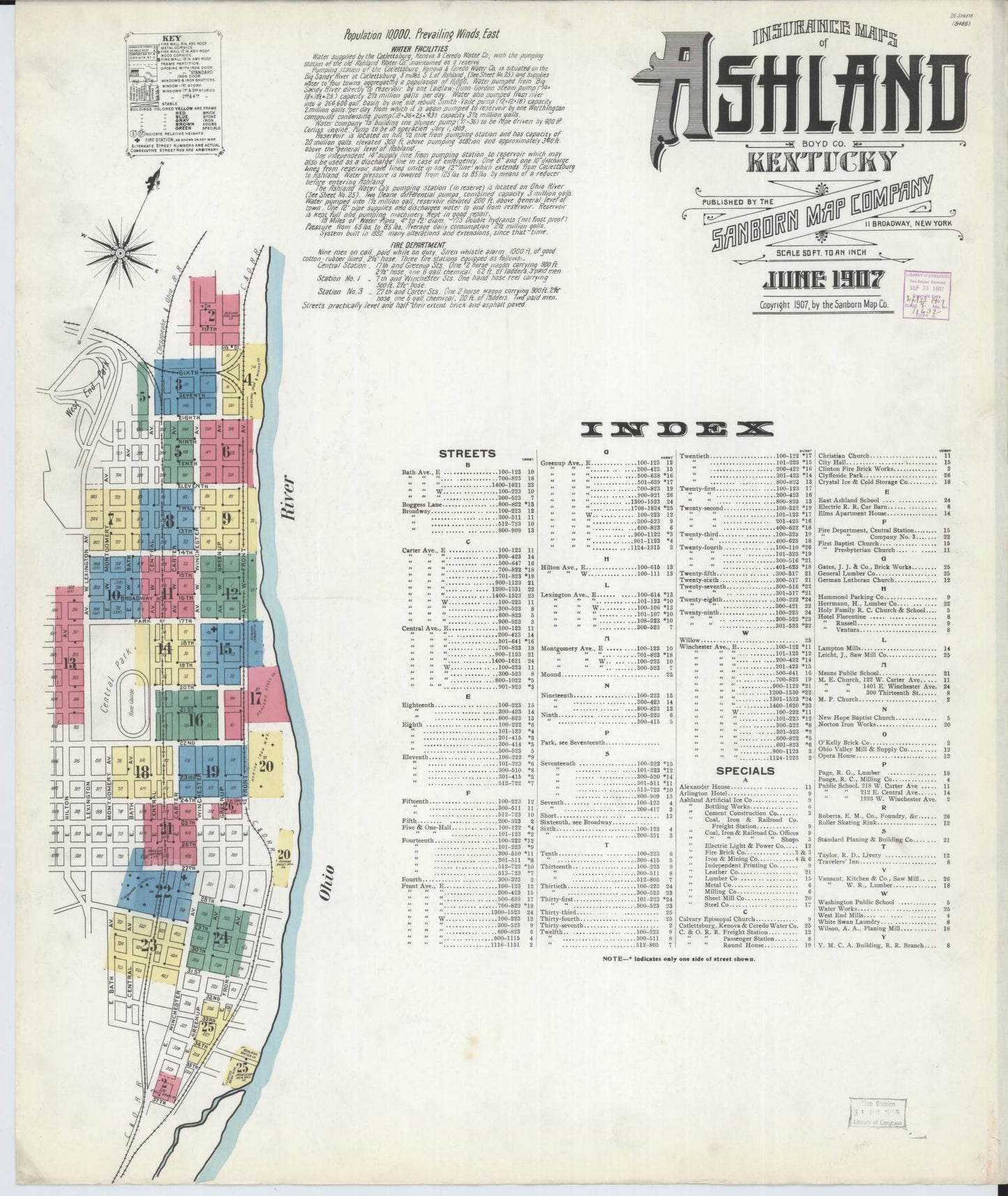 Sanborn Fire Insurance Map from Ashland, Boyd County, Kentucky (1907), Sheet #0001 - Complete Map Set gallery image, historic Sanborn map, vintage wall art, Kentucky Kentucky