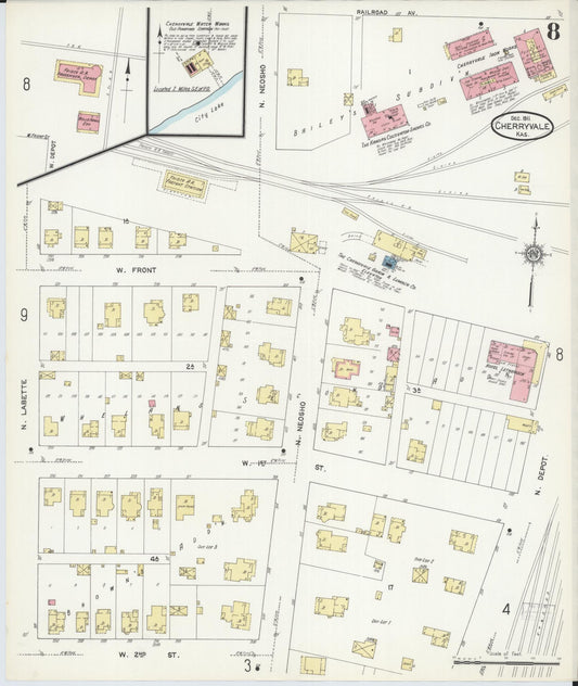 Sanborn Fire Insurance Map from Cherryvale, Montgomery County, Kansas (1911), Sheet #0008 - Historic Sanborn Fire Insurance Map Print, vintage old map wall art, antique decor, genealogy gift, Kansas Kansas map