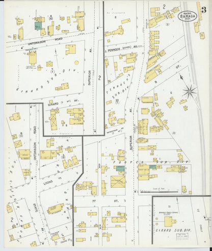 Sanborn Fire Insurance Map from Baraga, Baraga County, Michigan (1902), Sheet #0003 - Historic Sanborn Fire Insurance Map Print, vintage old map wall art, antique decor, genealogy gift, Michigan Michigan map