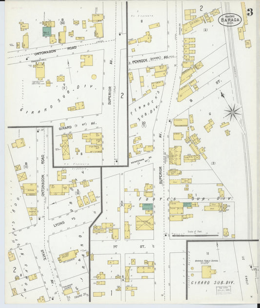 Sanborn Fire Insurance Map from Baraga, Baraga County, Michigan (1902), Sheet #0003 - Historic Sanborn Fire Insurance Map Print, vintage old map wall art, antique decor, genealogy gift, Michigan Michigan map