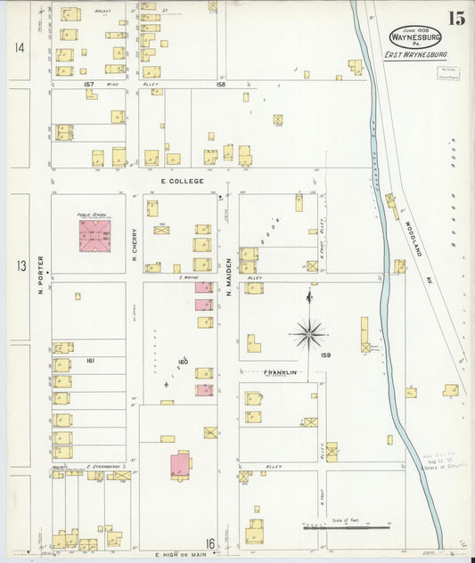 Sanborn Fire Insurance Map from Waynesburg, Greene County, Pennsylvania (1908), Sheet #0015 - Historic Sanborn Fire Insurance Map Print, vintage old map wall art, antique decor, genealogy gift, Pennsylvania Pennsylvania map