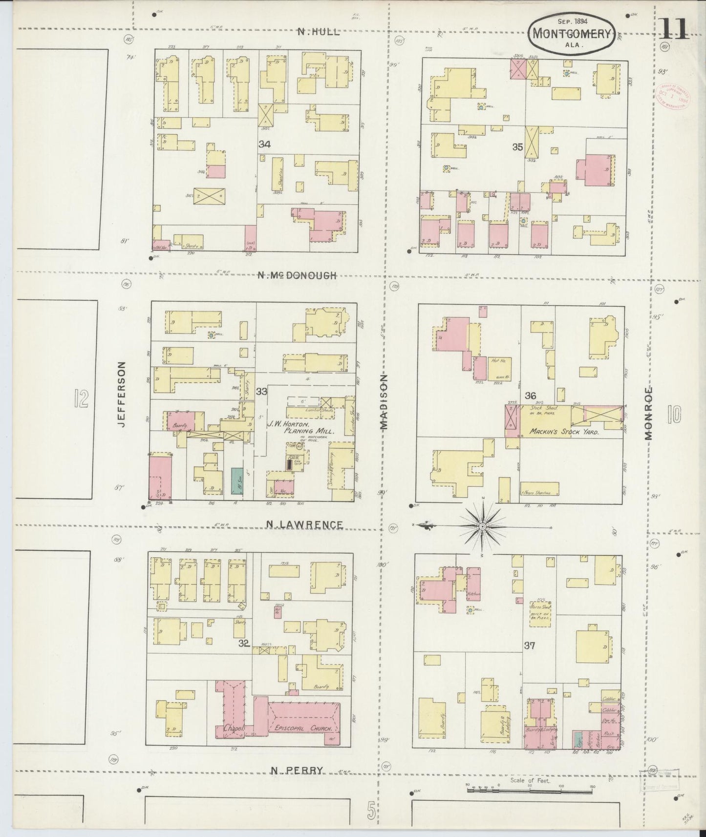 Sanborn Fire Insurance Map from Montgomery, Montgomery County, Alabama (1894), Sheet #0011 - Complete Map Set gallery image, historic Sanborn map, vintage wall art, Alabama Alabama