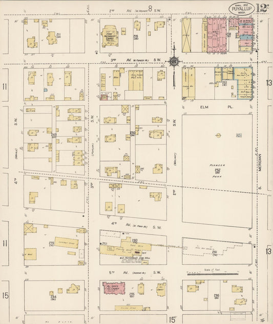 Sanborn Fire Insurance Map from Puyallup, Pierce County, Washington (1912), Sheet #0012 - Historic Sanborn Fire Insurance Map Print, vintage old map wall art, antique decor, genealogy gift, Washington Washington map