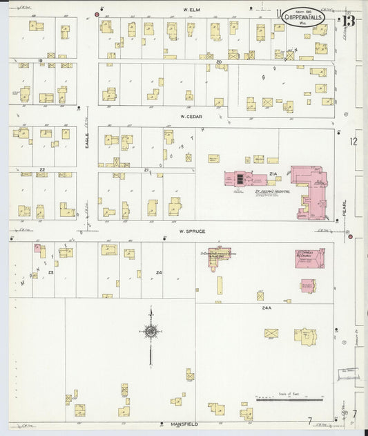 Sanborn Fire Insurance Map from Chippewa Falls, Chippewa County, Wisconsin (1910), Sheet #0013 - Historic Sanborn Fire Insurance Map Print, vintage old map wall art, antique decor, genealogy gift, Wisconsin Wisconsin map
