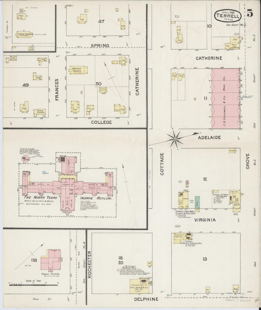 Sanborn Fire Insurance Map from Terrell, Kaufman County, Texas (1888), Sheet #0005 - Historic Sanborn Fire Insurance Map Print, vintage old map wall art, antique decor, genealogy gift, Texas Texas map