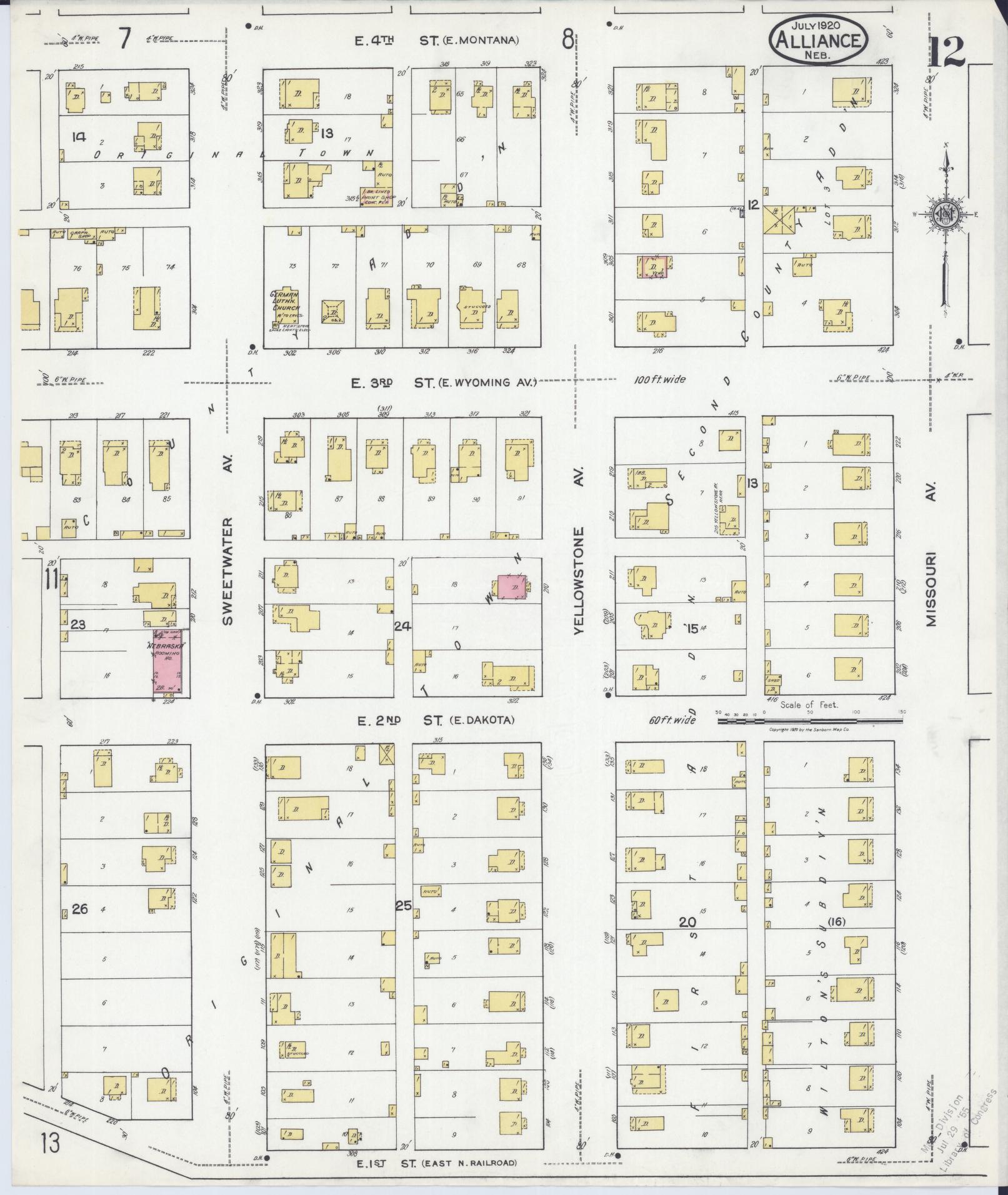 Sanborn Fire Insurance Map from Alliance, Box Butte County, Nebraska (1920), Sheet #0012 - Historic Sanborn Fire Insurance Map Print, vintage old map wall art, antique decor, genealogy gift, Nebraska Nebraska map