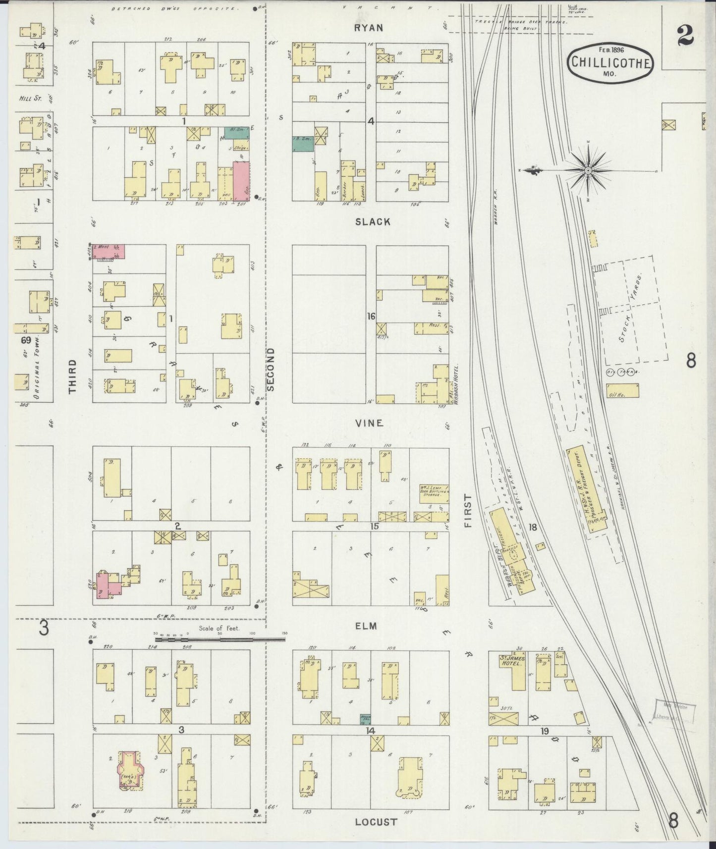 Sanborn Fire Insurance Map from Chillicothe, Livingston County, Missouri (1896), Sheet #0002 - Complete Map Set gallery image, historic Sanborn map, vintage wall art, Missouri Missouri