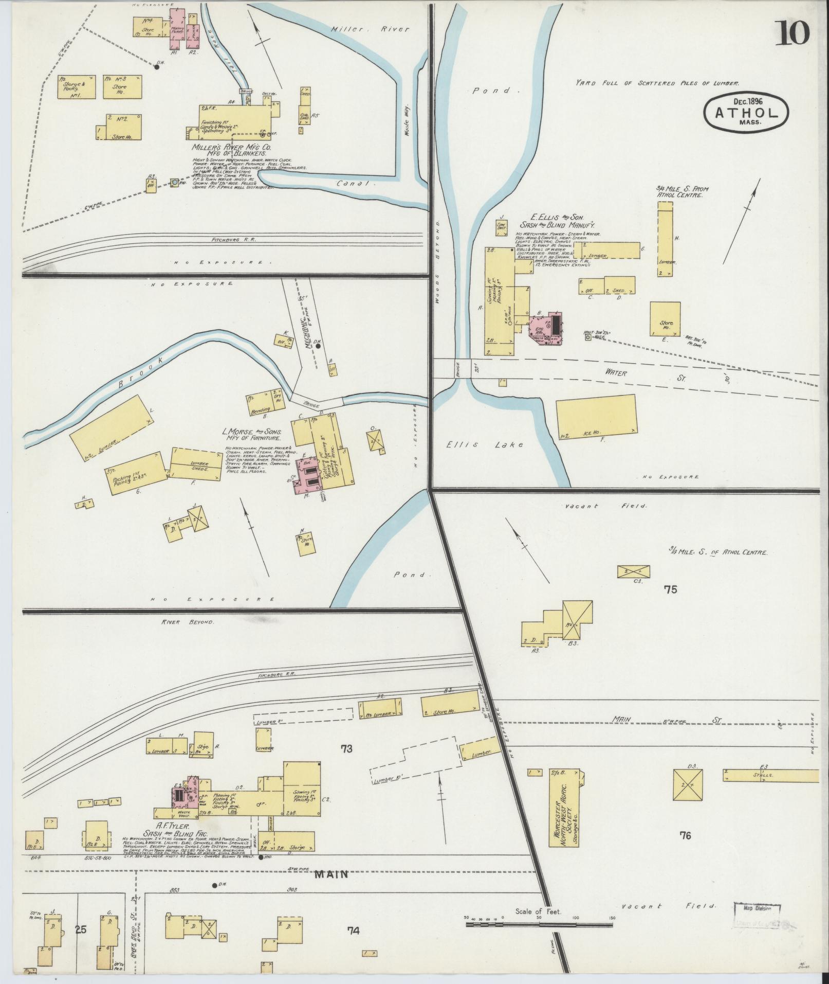 Sanborn Fire Insurance Map from Athol, Worcester County, Massachusetts (1896), Sheet #0010 - Complete Map Set gallery image, historic Sanborn map, vintage wall art, Massachusetts Massachusetts