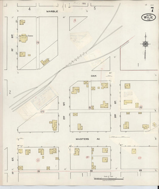 Sanborn Fire Insurance Map from Wylie, Collin County, Texas (1934), Sheet #0007 - Historic Sanborn Fire Insurance Map Print, vintage old map wall art, antique decor, genealogy gift, Texas Texas map