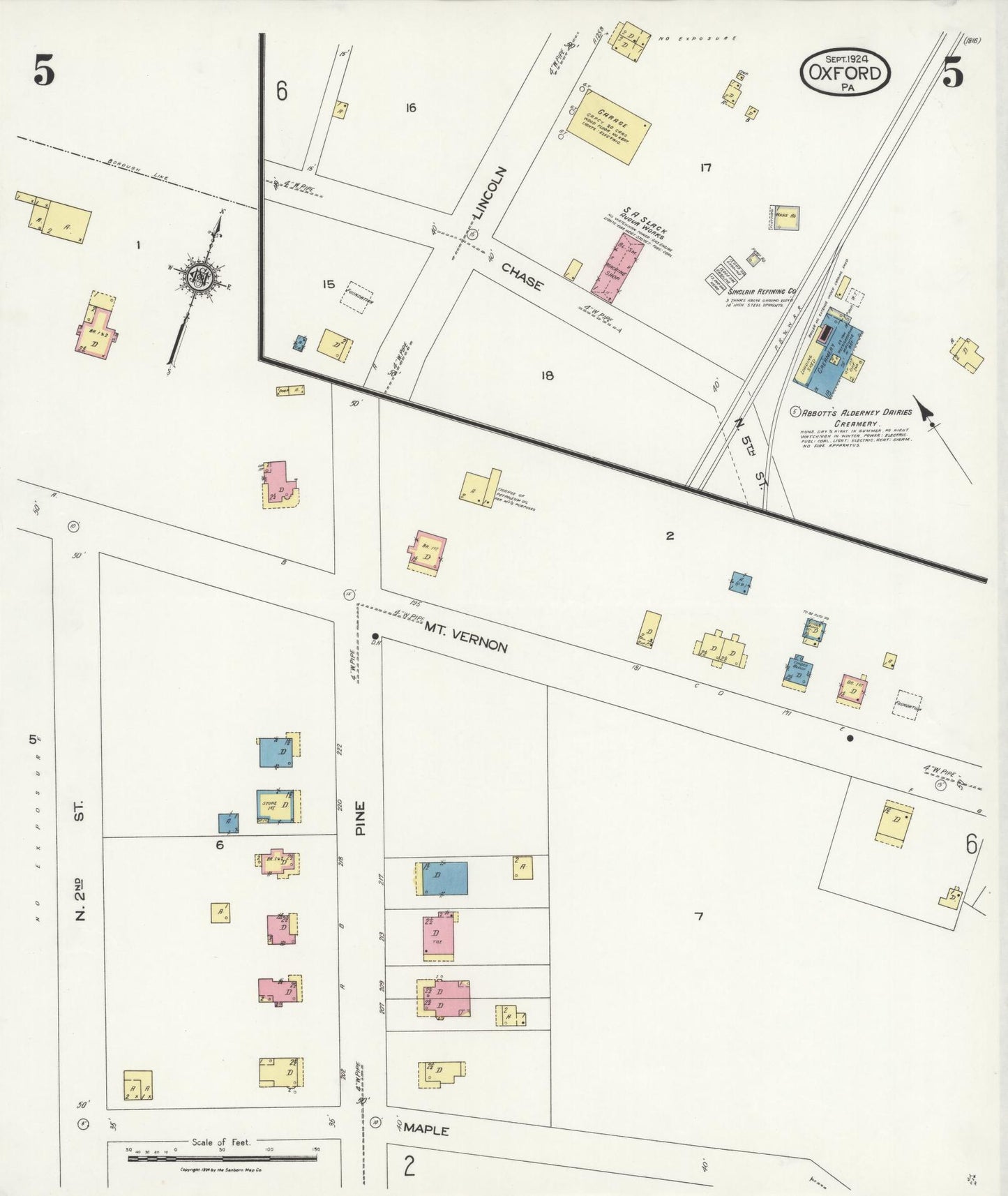 Sanborn Fire Insurance Map from Oxford, Chester County, Pennsylvania (1924), Sheet #0005 - Complete Map Set gallery image, historic Sanborn map, vintage wall art, Pennsylvania Pennsylvania