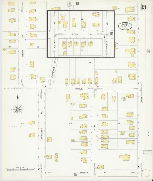 Sanborn Fire Insurance Map from Ilion, Herkimer County, New York (1907), Sheet #0013 - Historic Sanborn Fire Insurance Map Print, vintage old map wall art, antique decor, genealogy gift, New York New York map