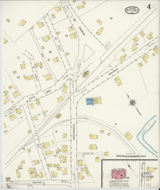 Sanborn Fire Insurance Map from Kittery, York County, Maine (1919), Sheet #0004 - Historic Sanborn Fire Insurance Map Print, vintage old map wall art, antique decor, genealogy gift, Maine Maine map