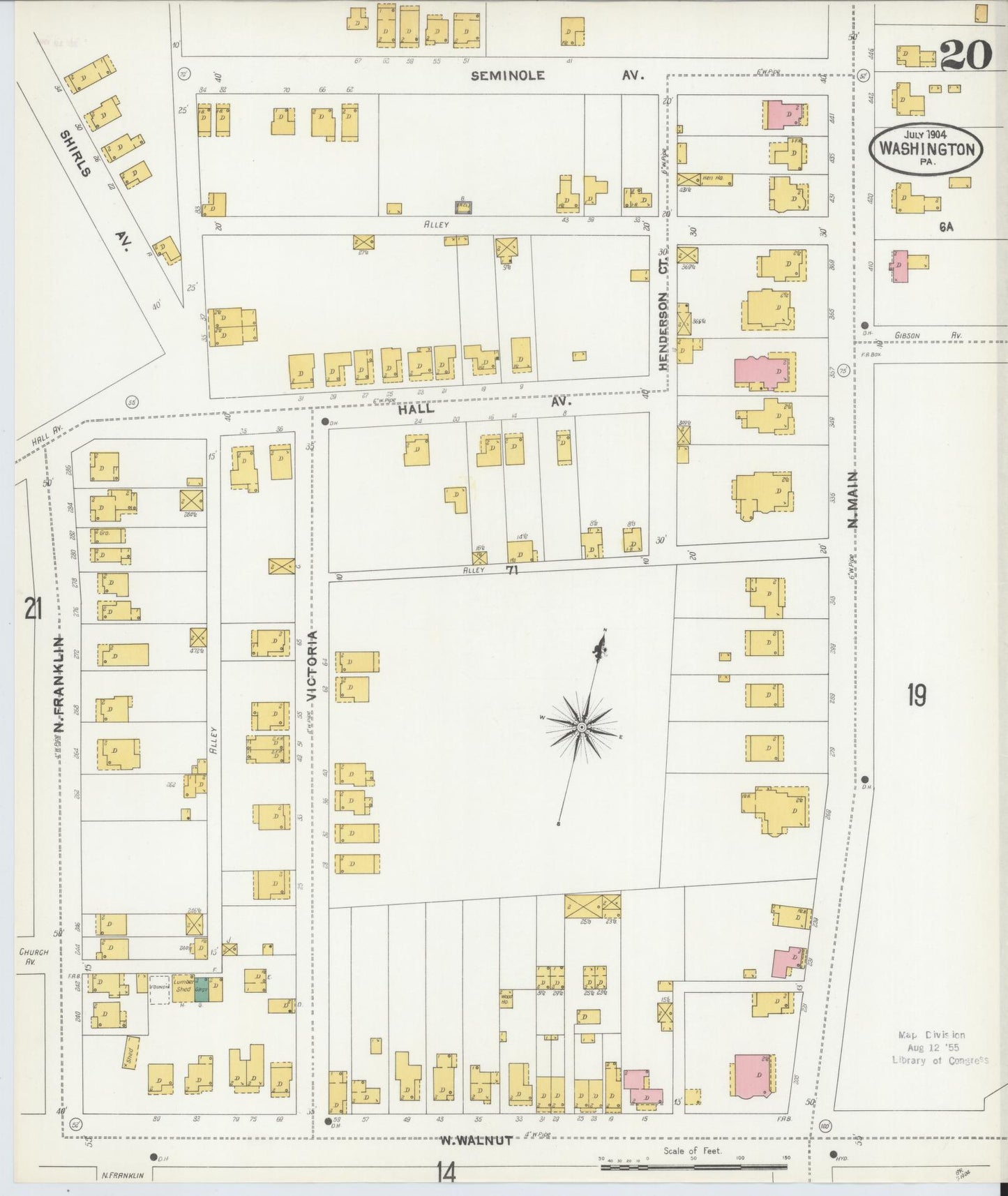 Sanborn Fire Insurance Map from Washington, Washington County, Pennsylvania (1904), Sheet #0020 - Historic Sanborn Fire Insurance Map Print, vintage old map wall art, antique decor, genealogy gift, Sanborn Fire Insurance Map from Washington Washington map