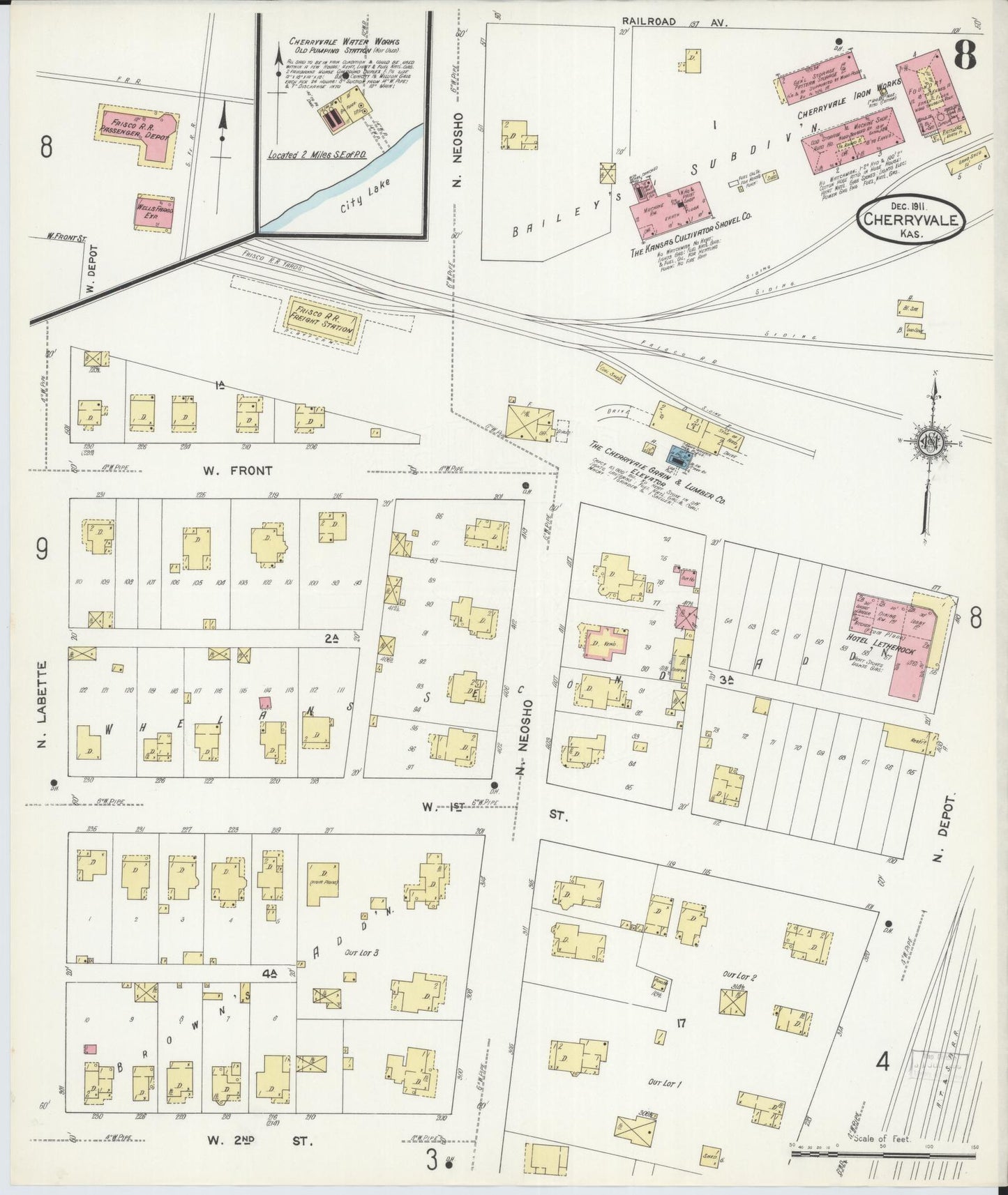 Sanborn Fire Insurance Map from Cherryvale, Montgomery County, Kansas (1911), Sheet #0008 - Complete Map Set gallery image, historic Sanborn map, vintage wall art, Kansas Kansas