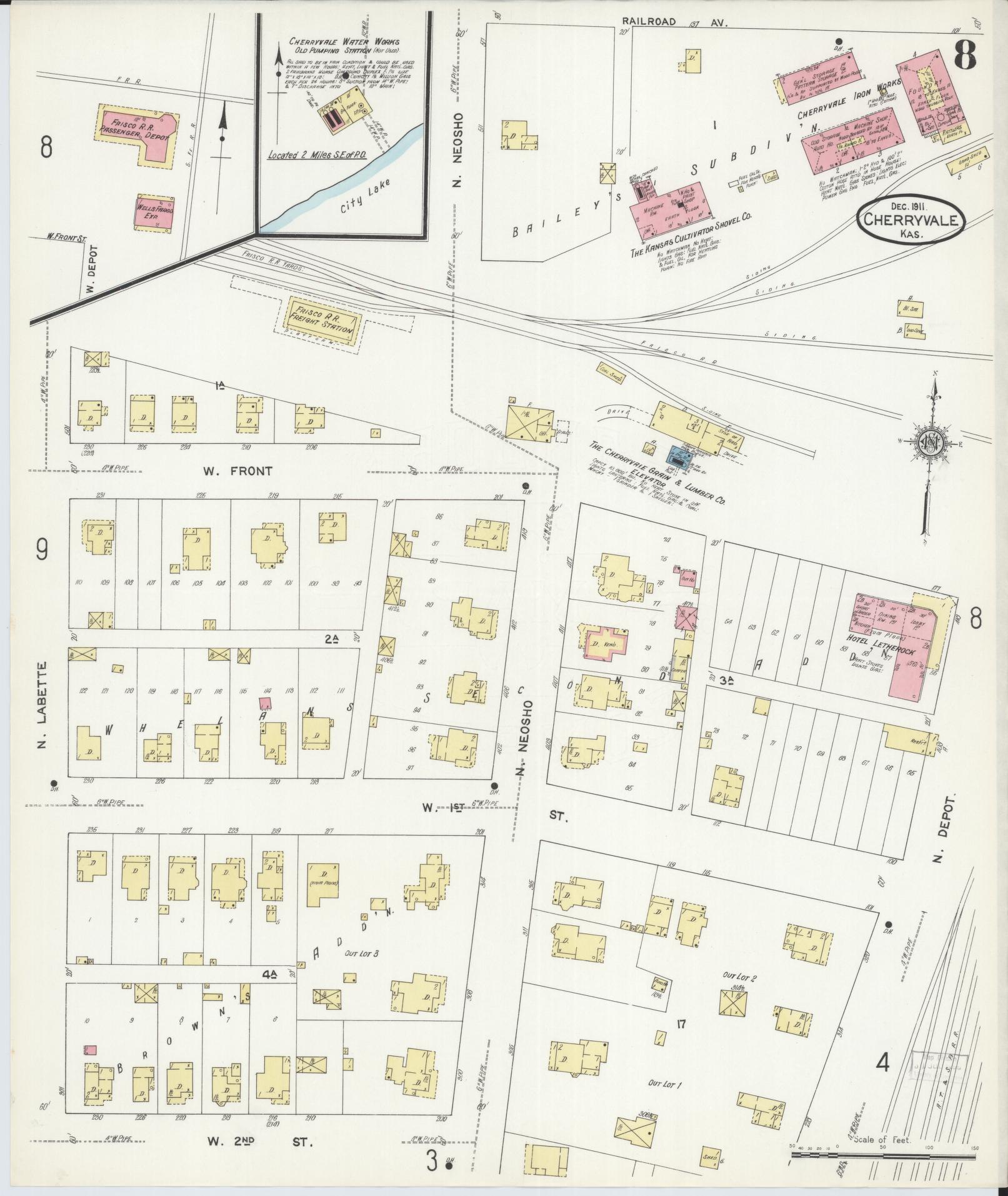 Sanborn Fire Insurance Map from Cherryvale, Montgomery County, Kansas (1911), Sheet #0008 - Complete Map Set gallery image, historic Sanborn map, vintage wall art, Kansas Kansas