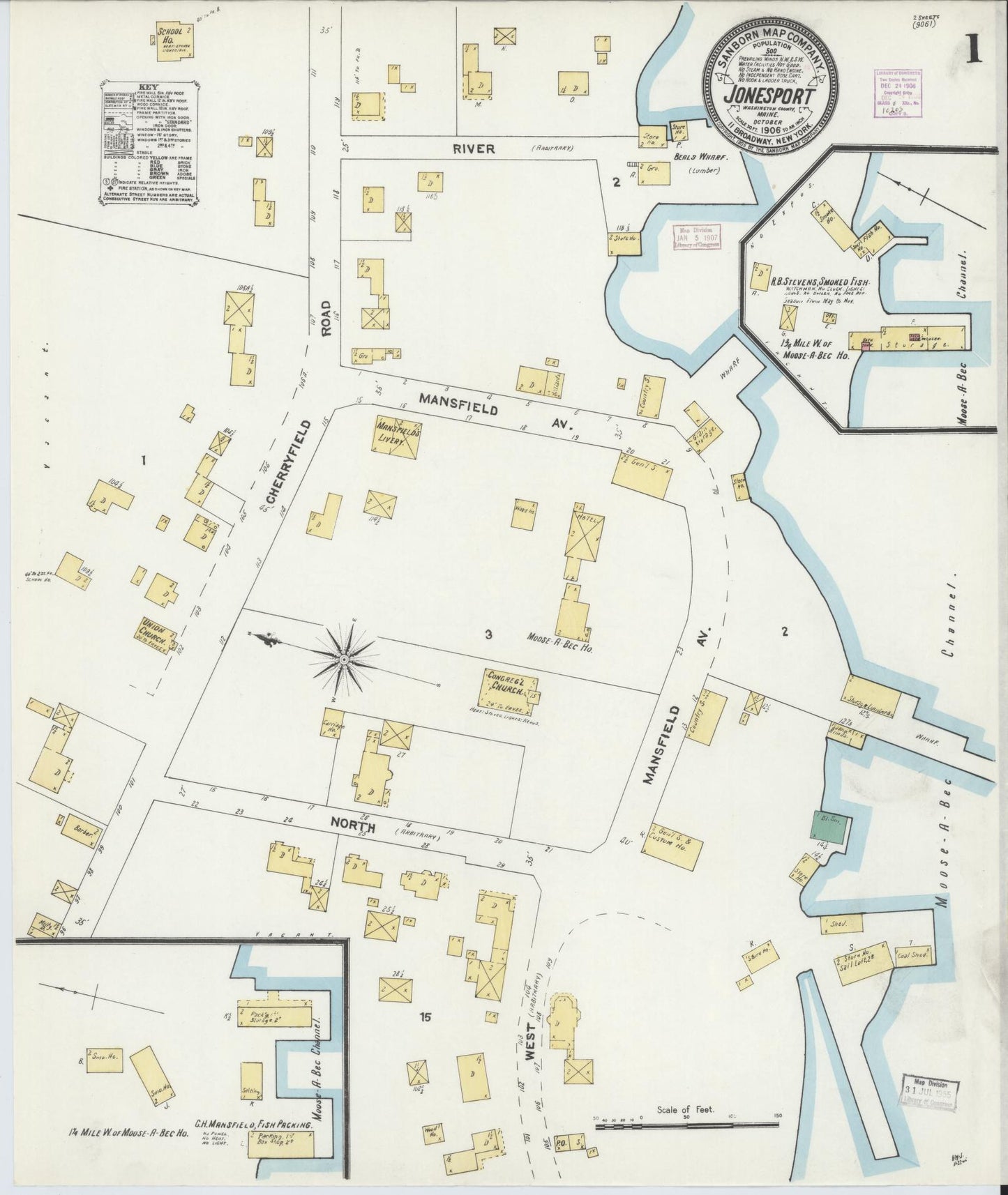 Sanborn Fire Insurance Map from Jonesport, Washington County, Maine. (1906) – Historic Sanborn Fire Insurance Map Print