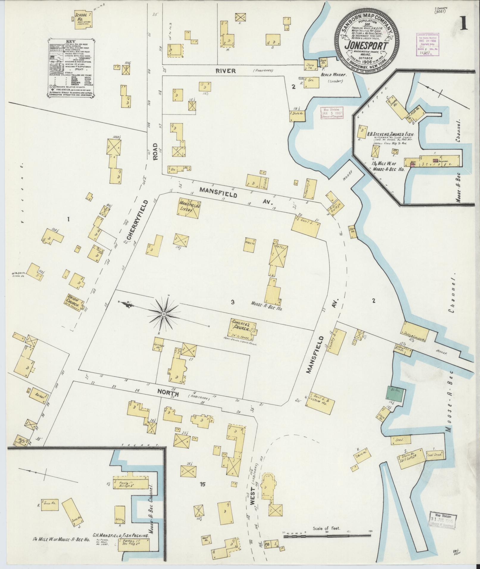Sanborn Fire Insurance Map from Jonesport, Washington County, Maine. (1906) – Historic Sanborn Fire Insurance Map Print