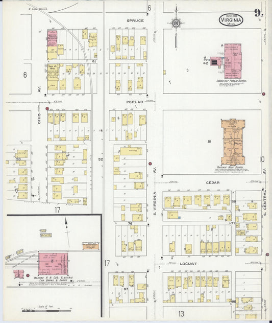 Sanborn Fire Insurance Map from Virginia, Saint Louis County, Minnesota (1915), Sheet #0009 - Historic Sanborn Fire Insurance Map Print, vintage old map wall art, antique decor, genealogy gift, Minnesota Minnesota map