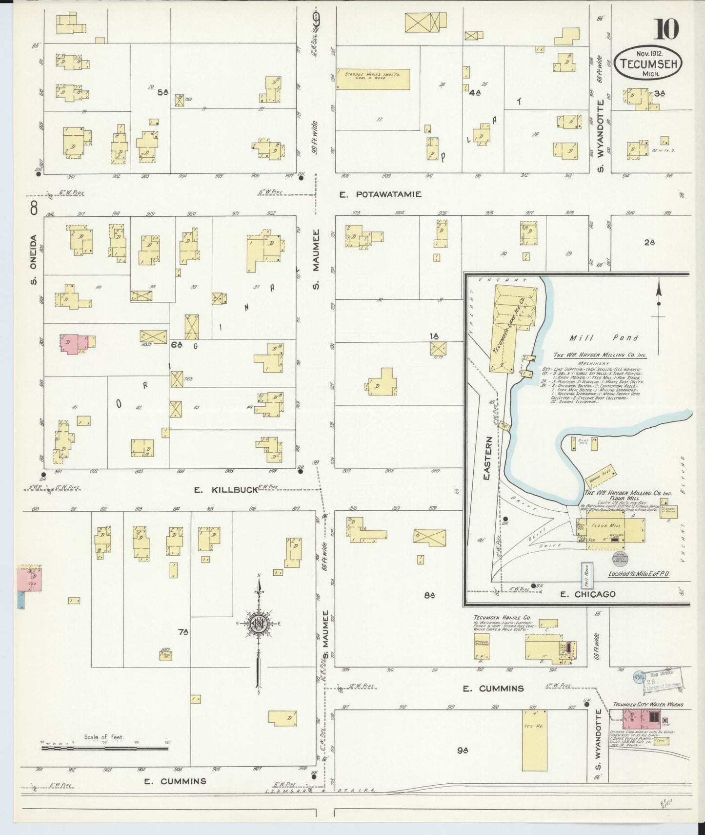 Sanborn Fire Insurance Map from Tecumseh, Lenawee County, Michigan (1912), Sheet #0010 - Historic Sanborn Fire Insurance Map Print, vintage old map wall art, antique decor, genealogy gift, Michigan Michigan map
