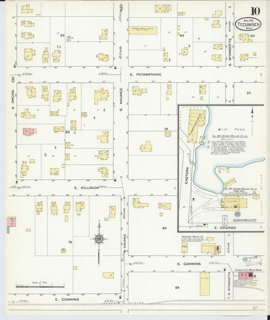 Sanborn Fire Insurance Map from Tecumseh, Lenawee County, Michigan (1912), Sheet #0010 - Historic Sanborn Fire Insurance Map Print, vintage old map wall art, antique decor, genealogy gift, Michigan Michigan map