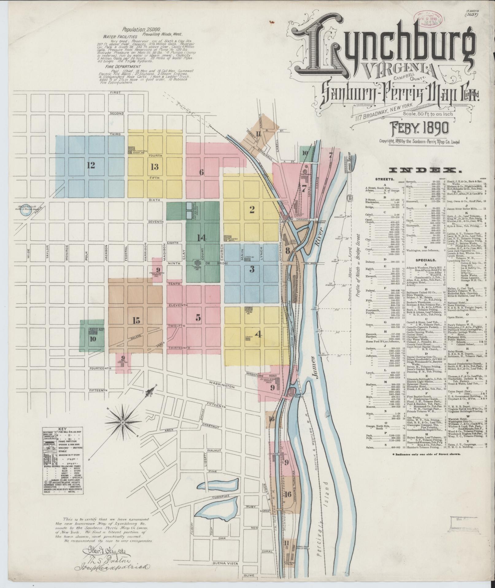 Sanborn Fire Insurance Map from Lynchburg, Independent Cities, Virginia. (1890) – Historic Sanborn Fire Insurance Map Print