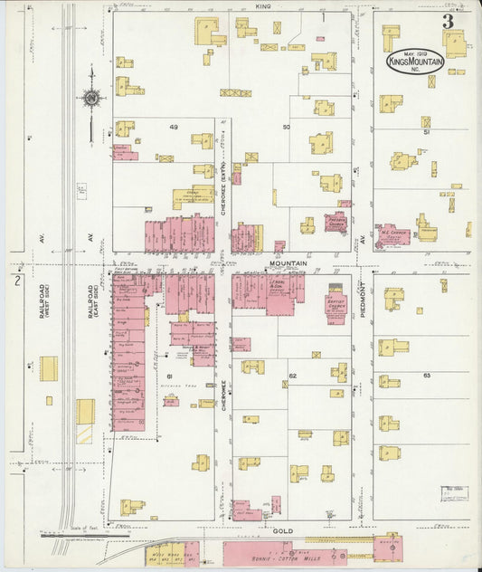 Sanborn Fire Insurance Map from Kings Mountain, Cleveland County, North Carolina (1919), Sheet #0003 - Historic Sanborn Fire Insurance Map Print, vintage old map wall art, antique decor, genealogy gift, North Carolina North Carolina map