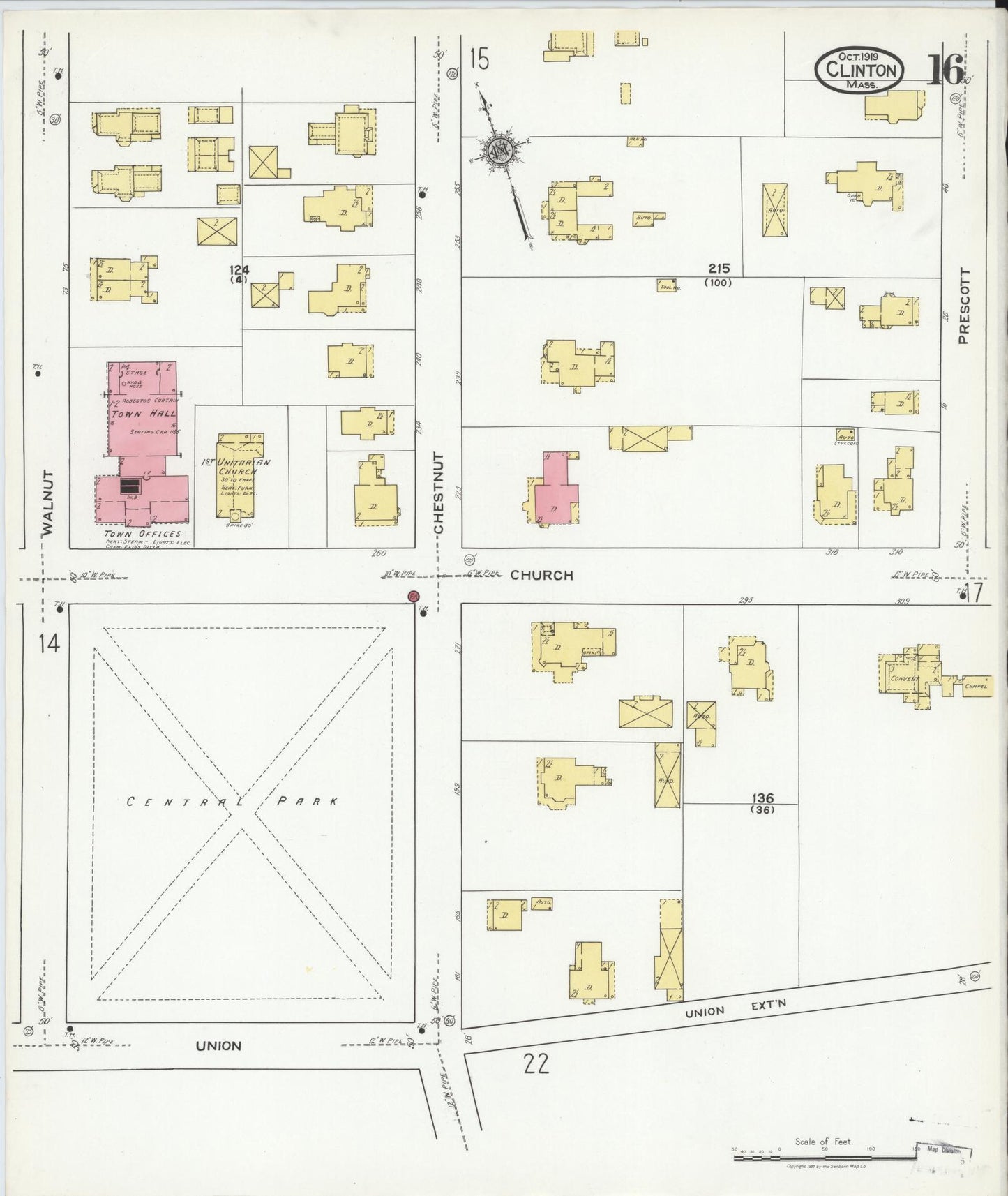 Sanborn Fire Insurance Map from Clinton, Worcester County, Massachusetts (1919), Sheet #0016 - Complete Map Set gallery image, historic Sanborn map, vintage wall art, Massachusetts Massachusetts