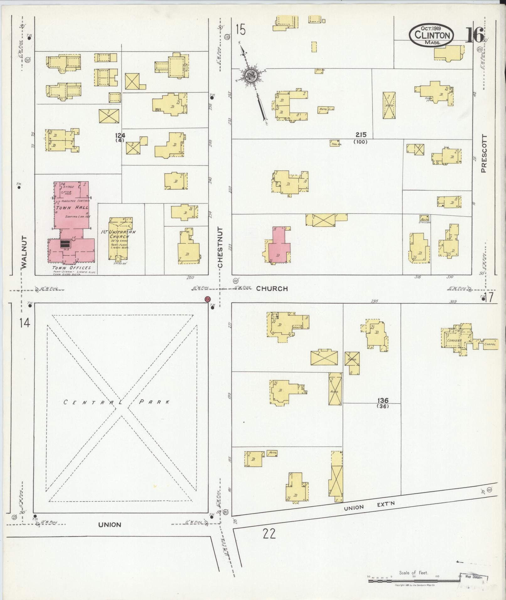 Sanborn Fire Insurance Map from Clinton, Worcester County, Massachusetts (1919), Sheet #0016 - Complete Map Set gallery image, historic Sanborn map, vintage wall art, Massachusetts Massachusetts