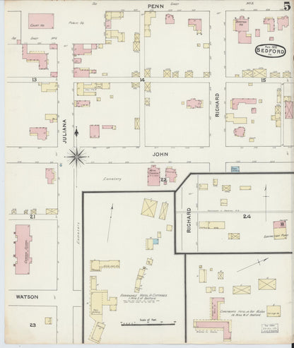 Sanborn Fire Insurance Map from Bedford, Bedford County, Pennsylvania (1891), Sheet #0005 - Complete Map Set gallery image, historic Sanborn map, vintage wall art, Pennsylvania Pennsylvania