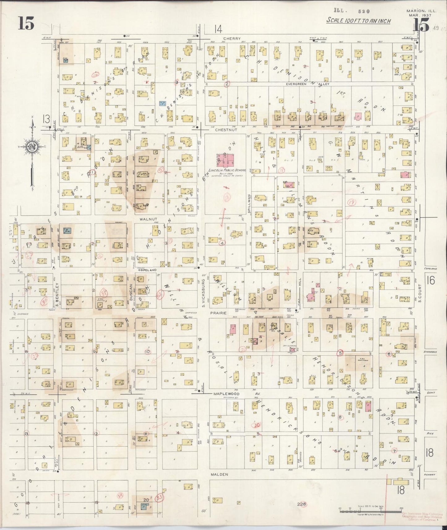 Sanborn Fire Insurance Map from Marion, Williamson County, Illinois (1946), Sheet #0015 - Complete Map Set gallery image, historic Sanborn map, vintage wall art, Illinois Illinois
