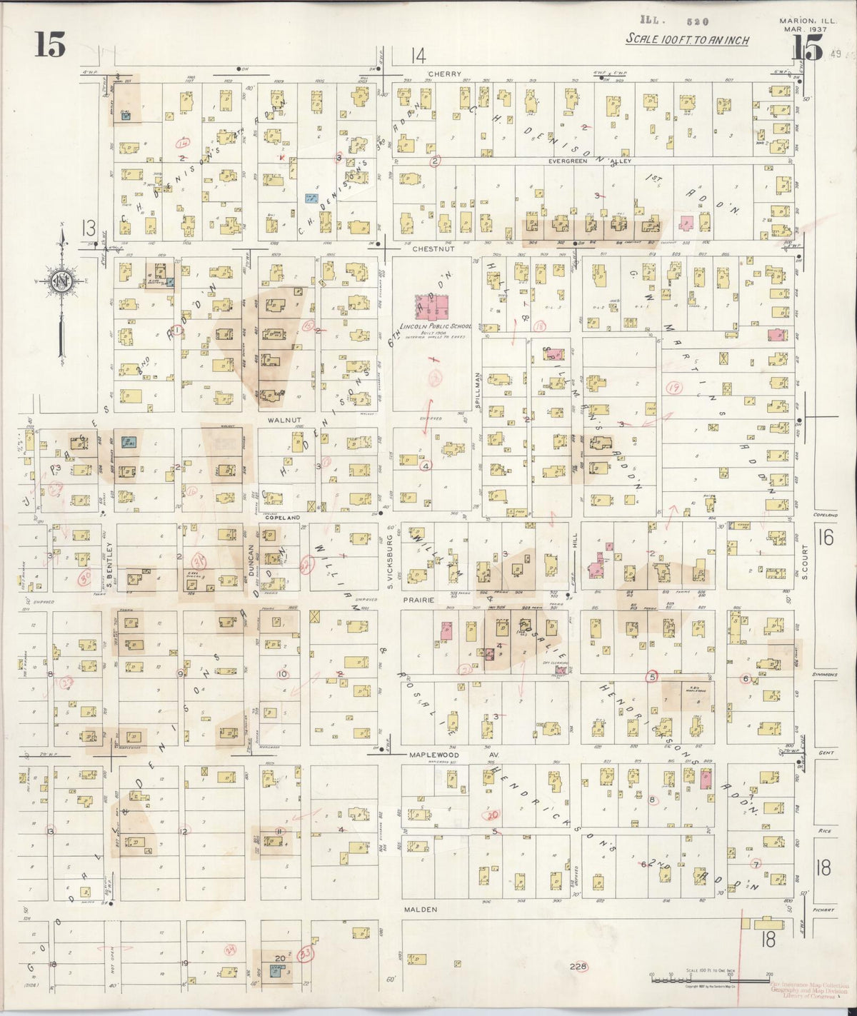Sanborn Fire Insurance Map from Marion, Williamson County, Illinois (1946), Sheet #0015 - Complete Map Set gallery image, historic Sanborn map, vintage wall art, Illinois Illinois