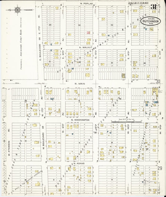 Sanborn Fire Insurance Map from Hutchinson, Reno County, Kansas (1915), Sheet #0032 - Historic Sanborn Fire Insurance Map Print, vintage old map wall art, antique decor, genealogy gift, Kansas Kansas map