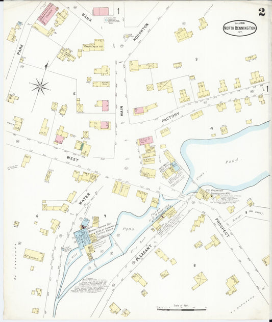 Sanborn Fire Insurance Map from North Bennington, Bennington County, Vermont (1896), Sheet #0002 - Historic Sanborn Fire Insurance Map Print, vintage old map wall art, antique decor, genealogy gift, Vermont Vermont map