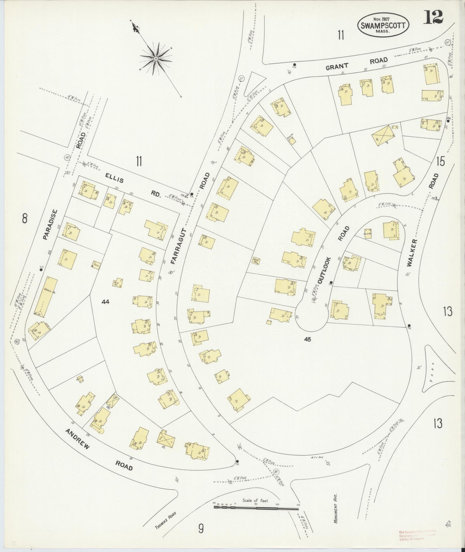Sanborn Fire Insurance Map from Swampscott, Essex County, Massachusetts (1907), Sheet #0012 - Complete Map Set gallery image, historic Sanborn map, vintage wall art, Massachusetts Massachusetts