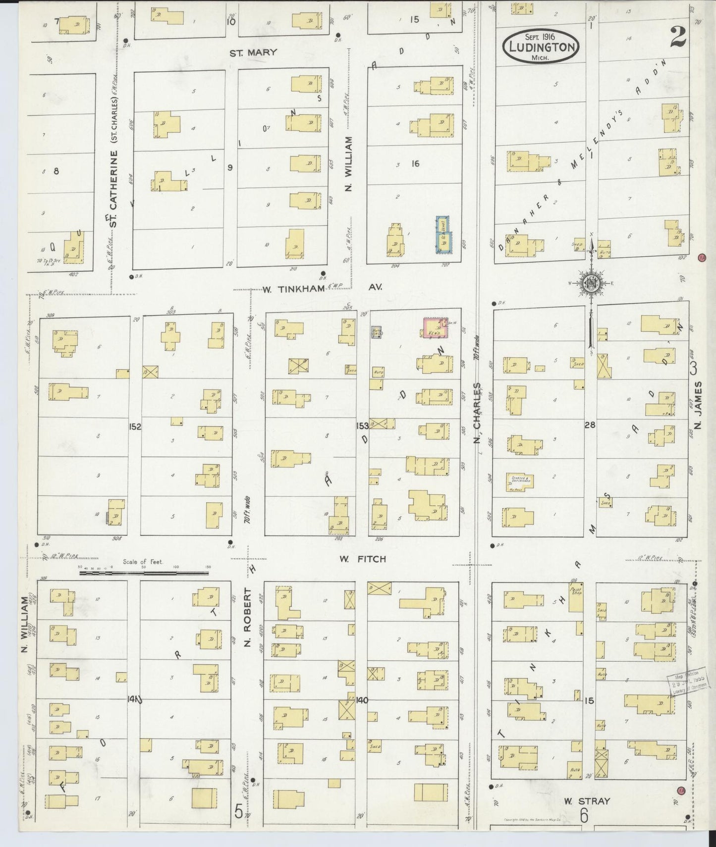 Sanborn Fire Insurance Map from Ludington, Mason County, Michigan (1916), Sheet #0002 - Complete Map Set gallery image, historic Sanborn map, vintage wall art, Michigan Michigan